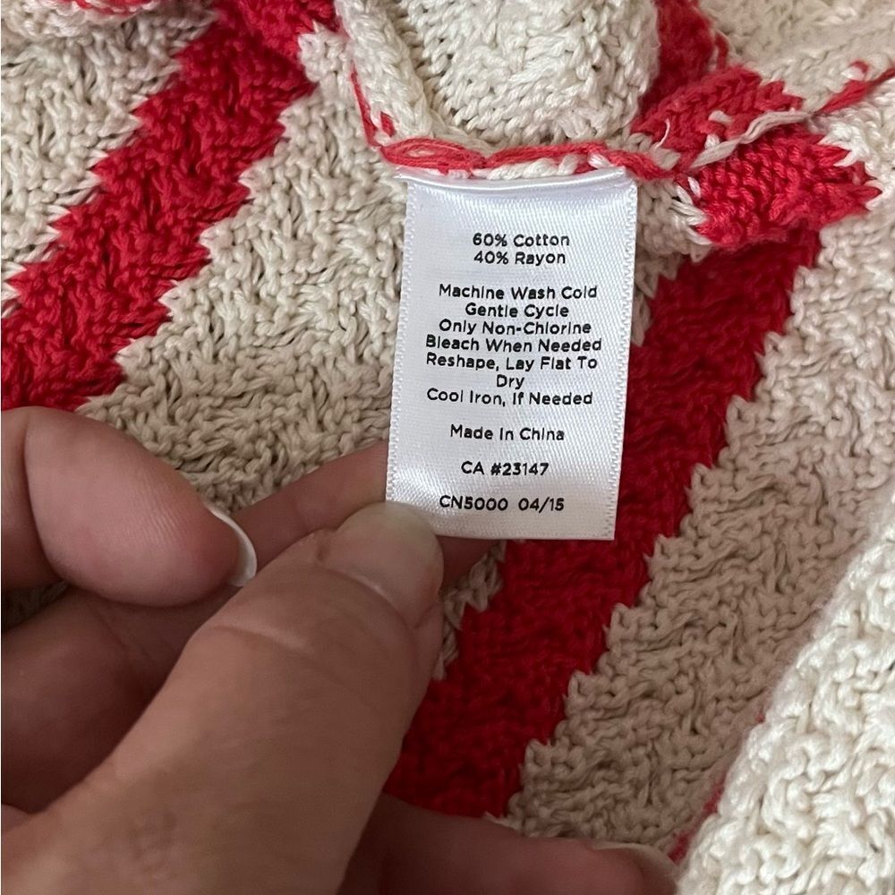 🟢Talbots Cream and Coral Striped Knit Crew Neck Sweater M - Picture 4 of 6